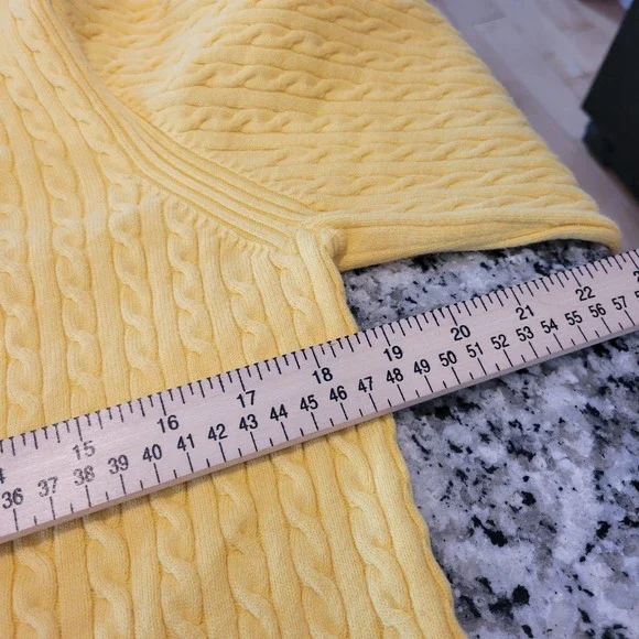 Tommy Hilfiger Womens Yellow Cable Knit V-Neck Sweater Size Large Preppy - Picture 7 of 12